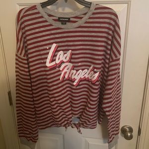 JUNIORS JOE BOXER Los Angeles Gray and Red Striped SWEAT SHIRT front Plus 1X